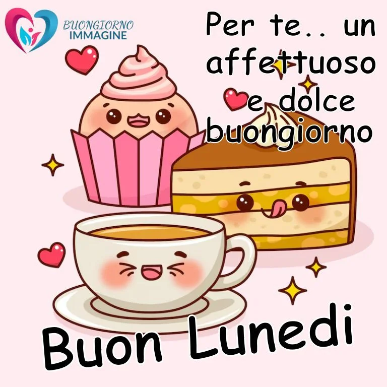 Adorabile saluto buongiorno lunedì con elementi dolci e affettuosi