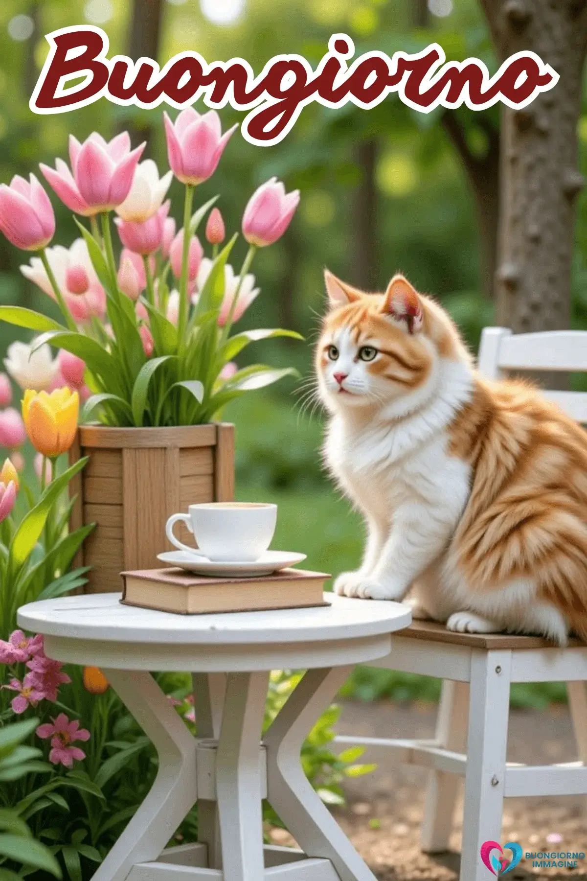 buongiorno gatti immagini con fiori colorati