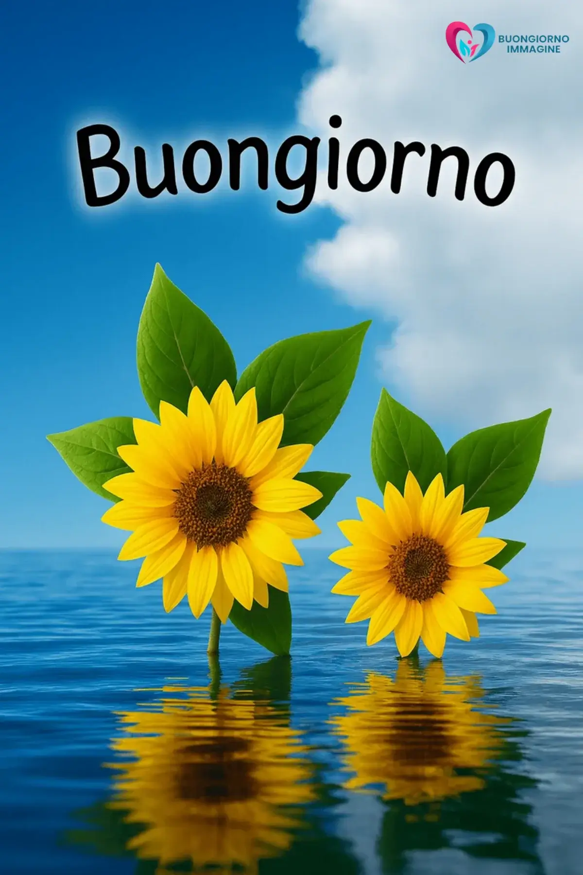 immagini buongiorno nuovissimi gratis Girasoli gialli riflessi nell'acqua sotto