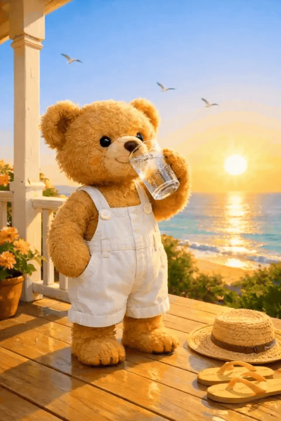 Orso di peluche al tramonto.