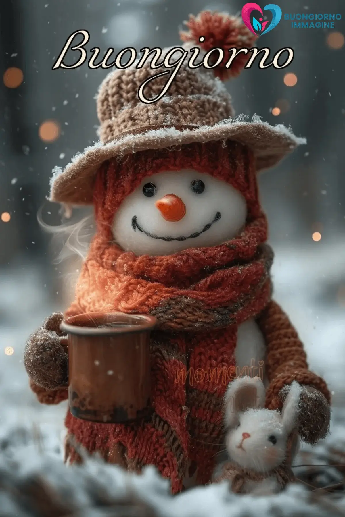 immagini buongiorno nuovissimi gratis Un pupazzo di neve con tazza