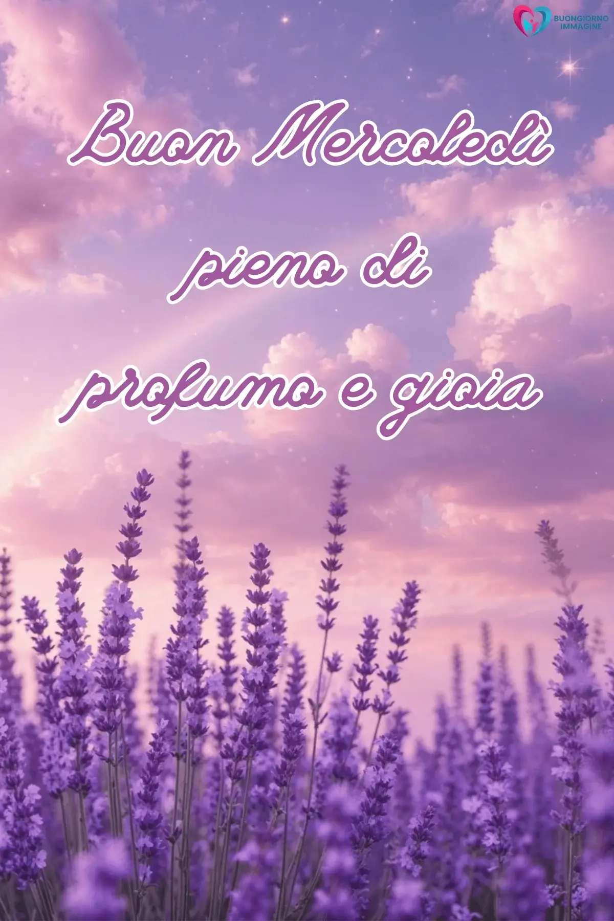 buongiorno mercoledì simpatico divertente con cielo azzurro e nuvole rosa