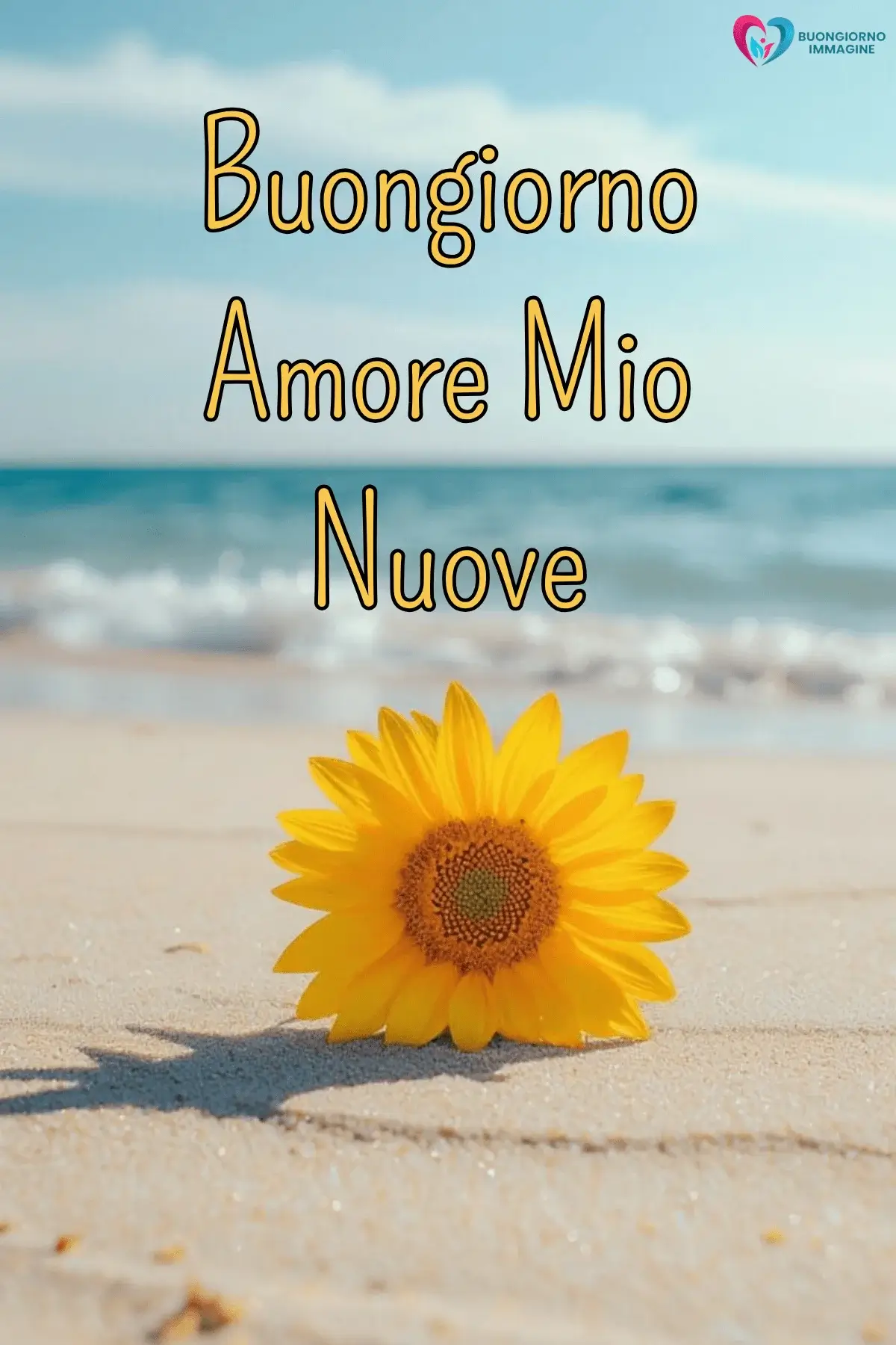 Immagini buongiorno con girasole in spiaggia