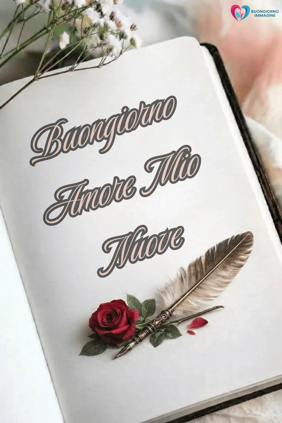 Buongiorno amore mio con rosa su pagina