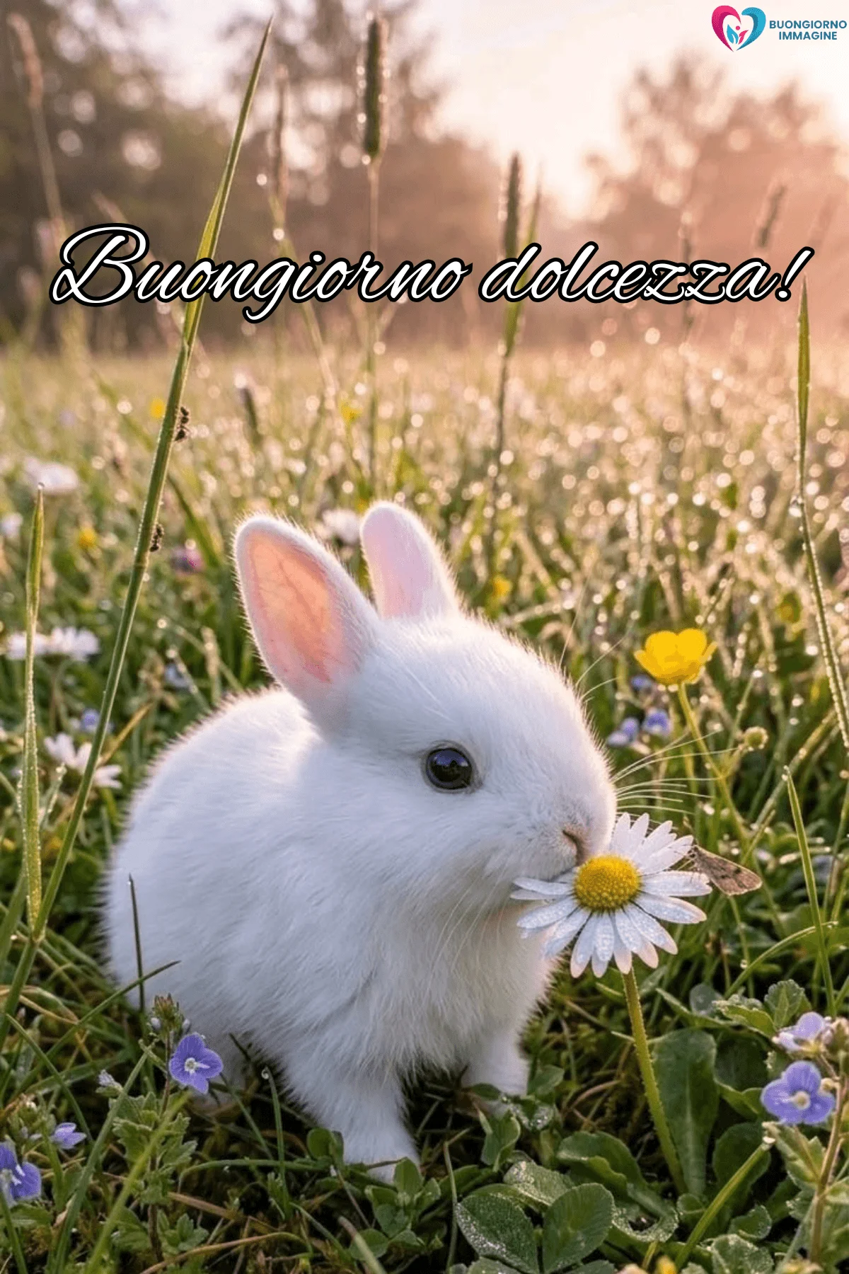 Buongiorno dolce con coniglietto bianco