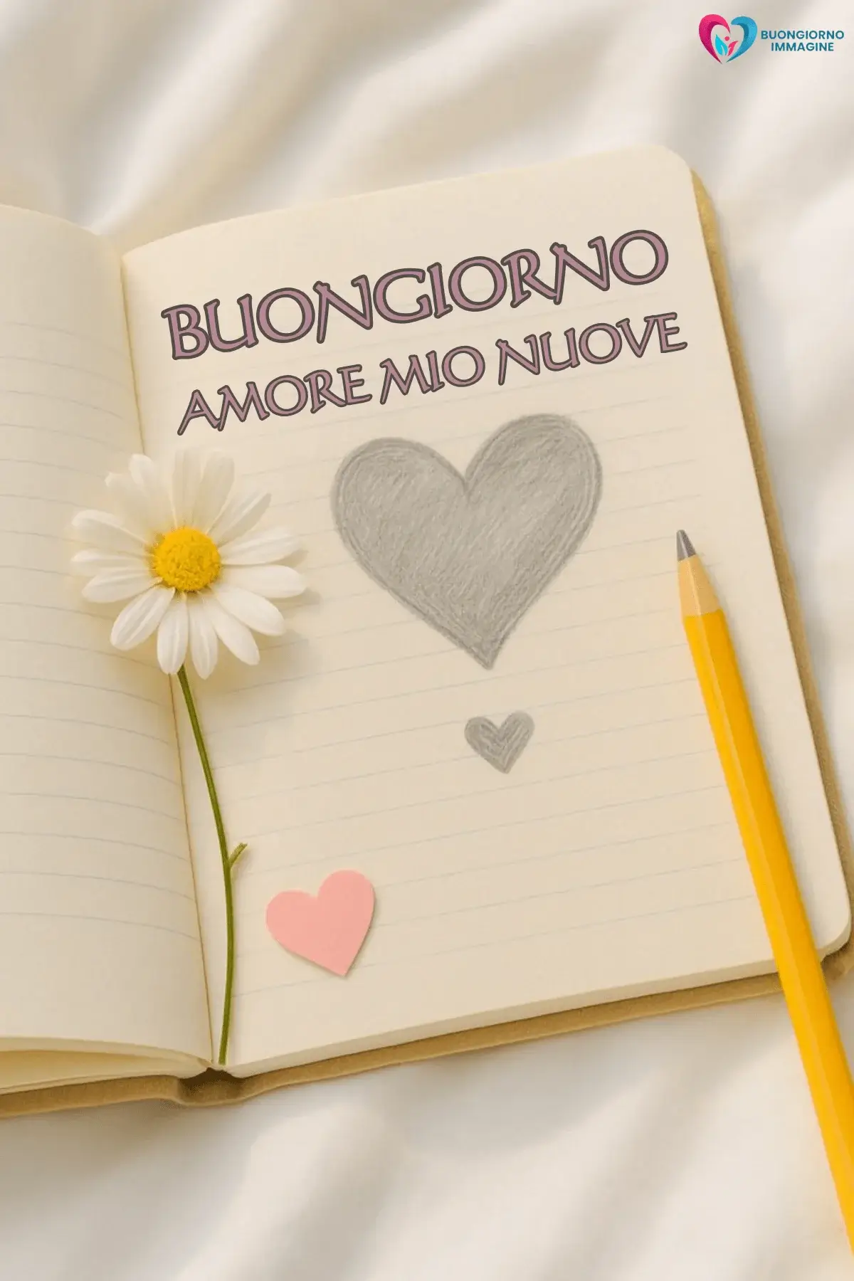 Buongiorno romantico con cuori e margherita