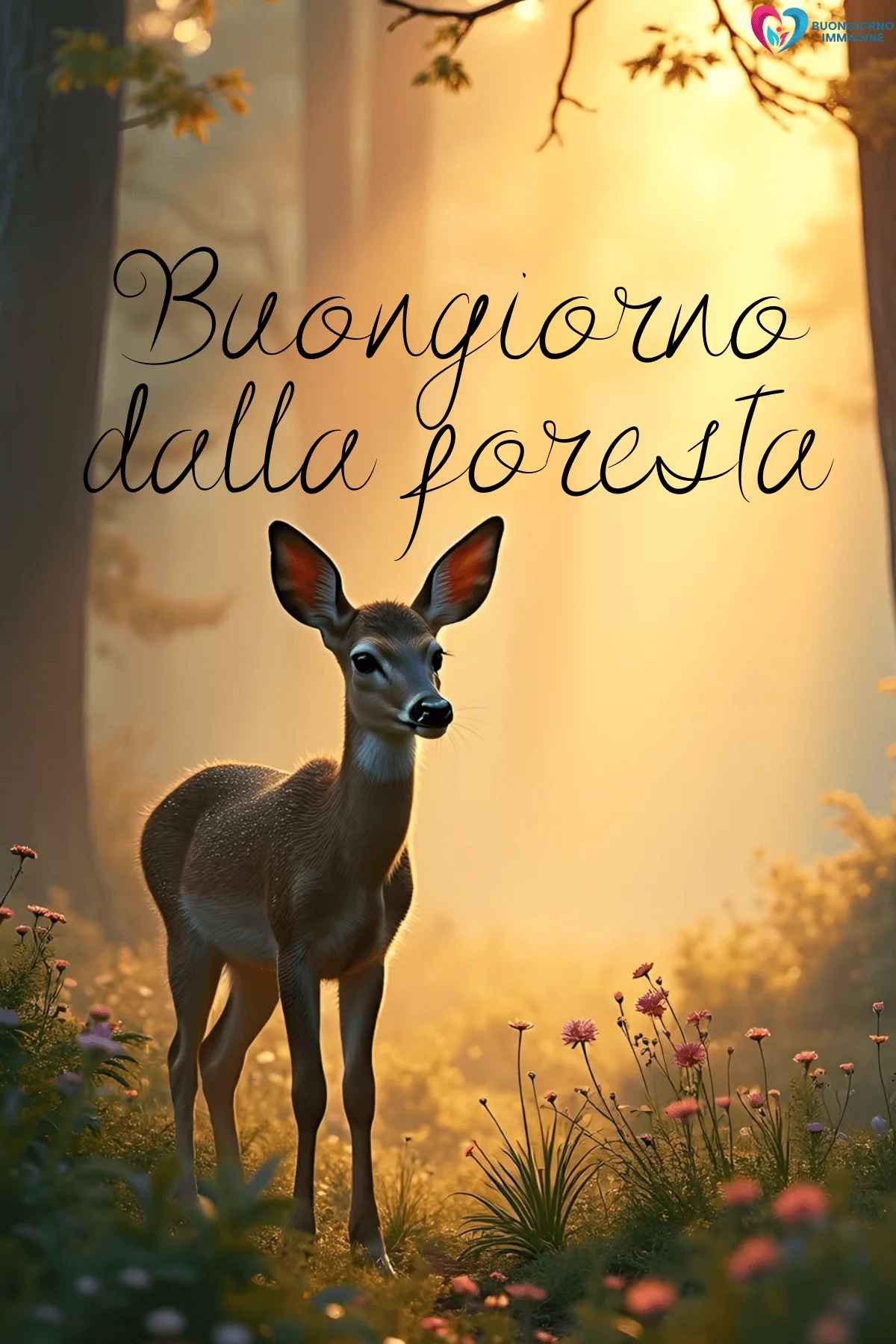 Buongiorno dalla foresta con cerbiatto