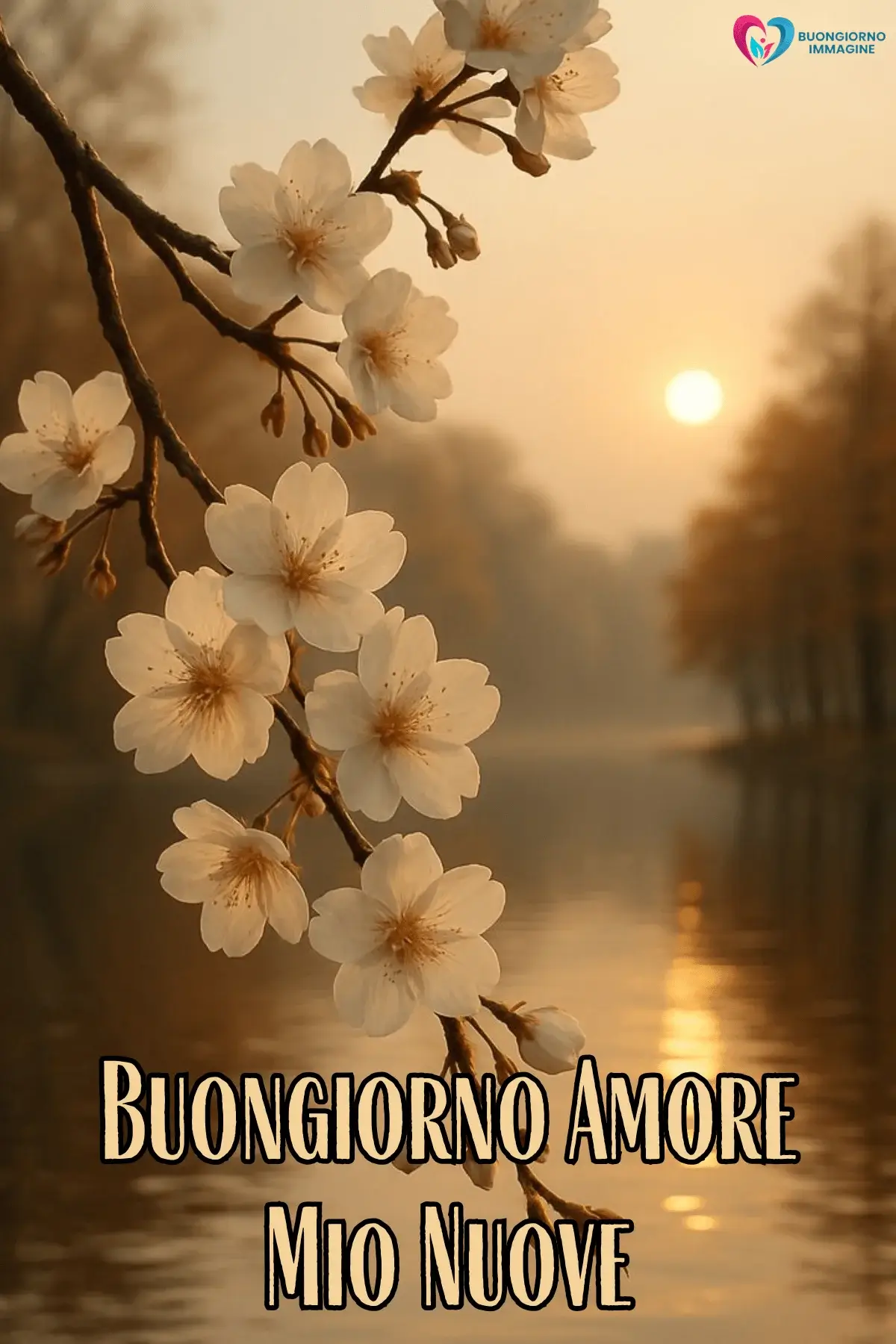 Immagini buongiorno con fiori rosa al tramonto