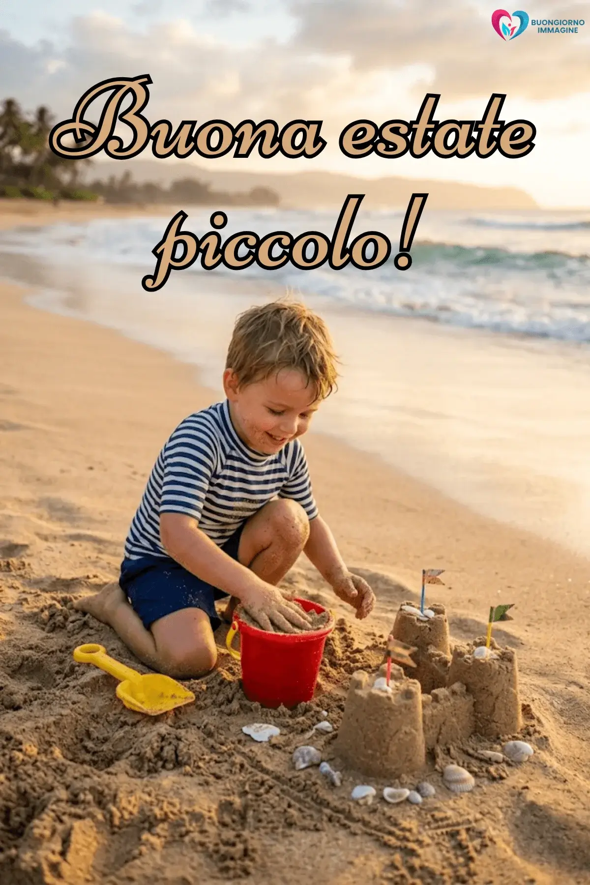 buongiorno estivo gratis bambino castelli sabbia secchiello rosso giochi