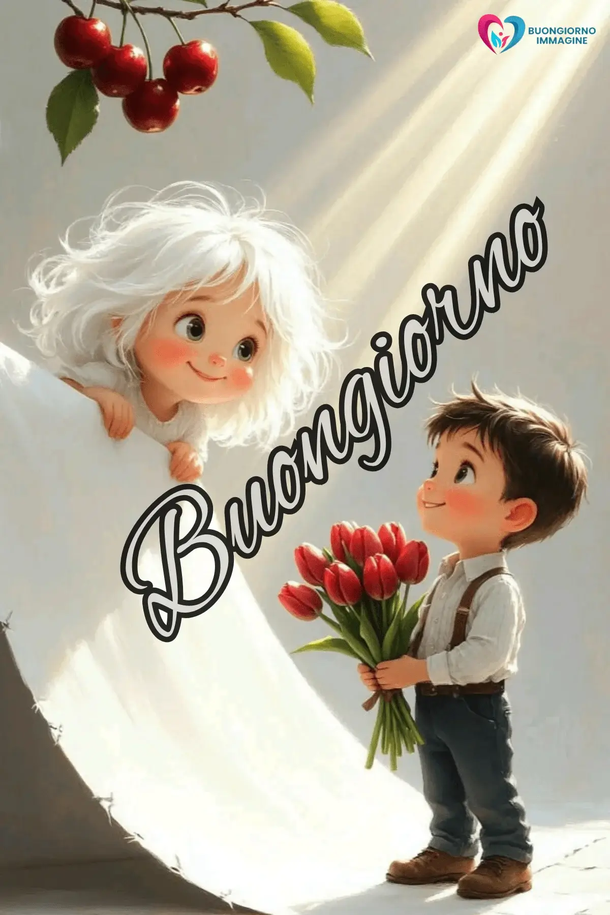 buongiorno bambini whatsapp gratis con montagne e nebbia leggera