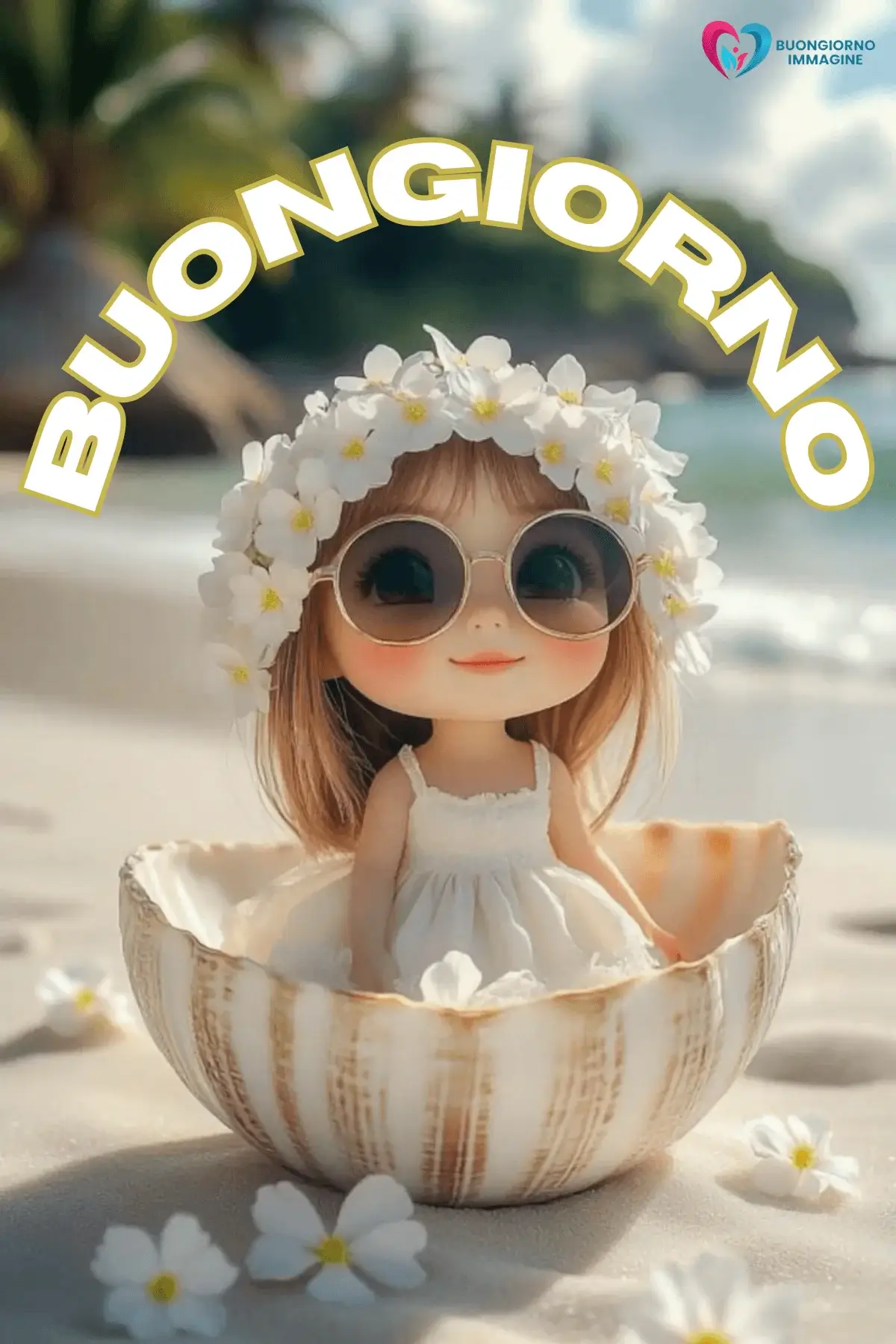 buongiorno bambini teneri dolci con cielo azzurro e nuvole rosa