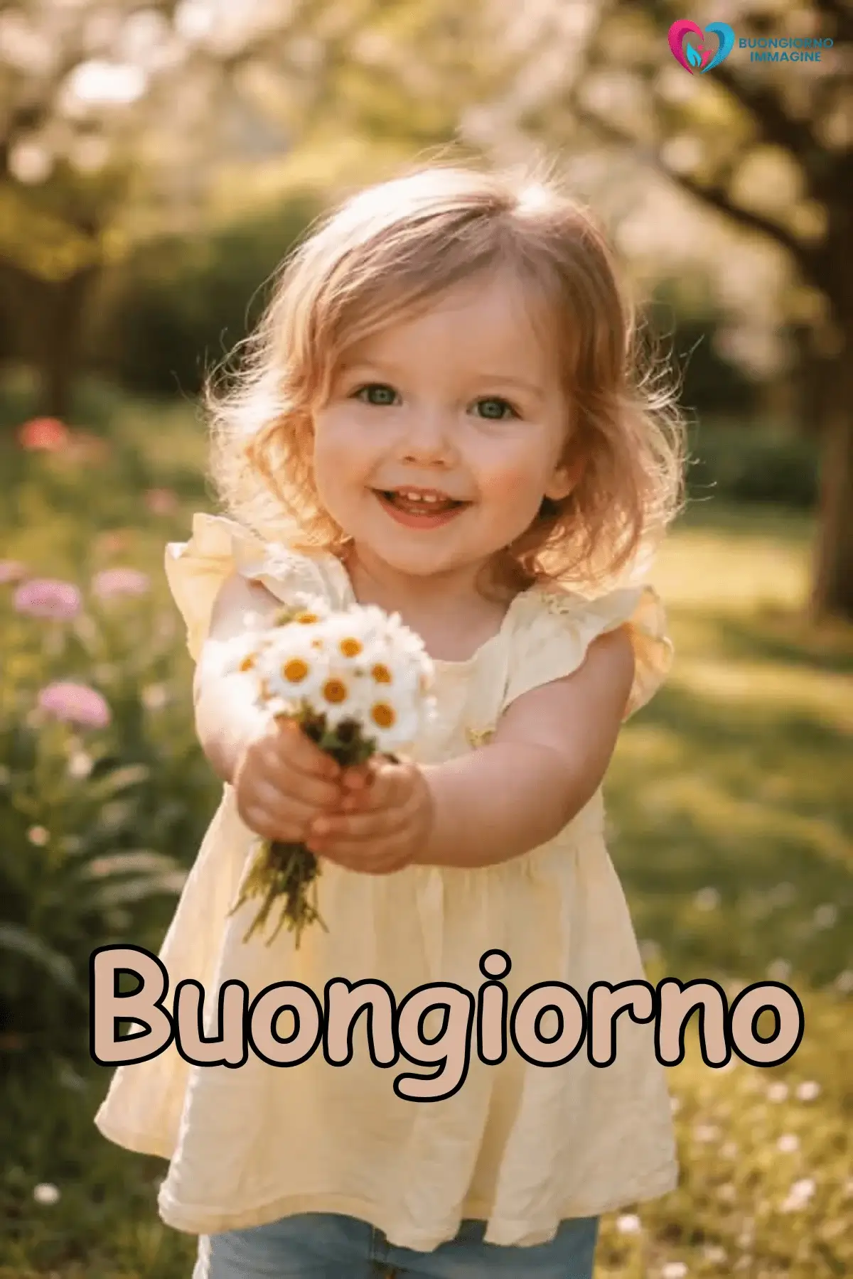 buongiorno bambini whatsapp gratis con giardino fiorito e farfalle