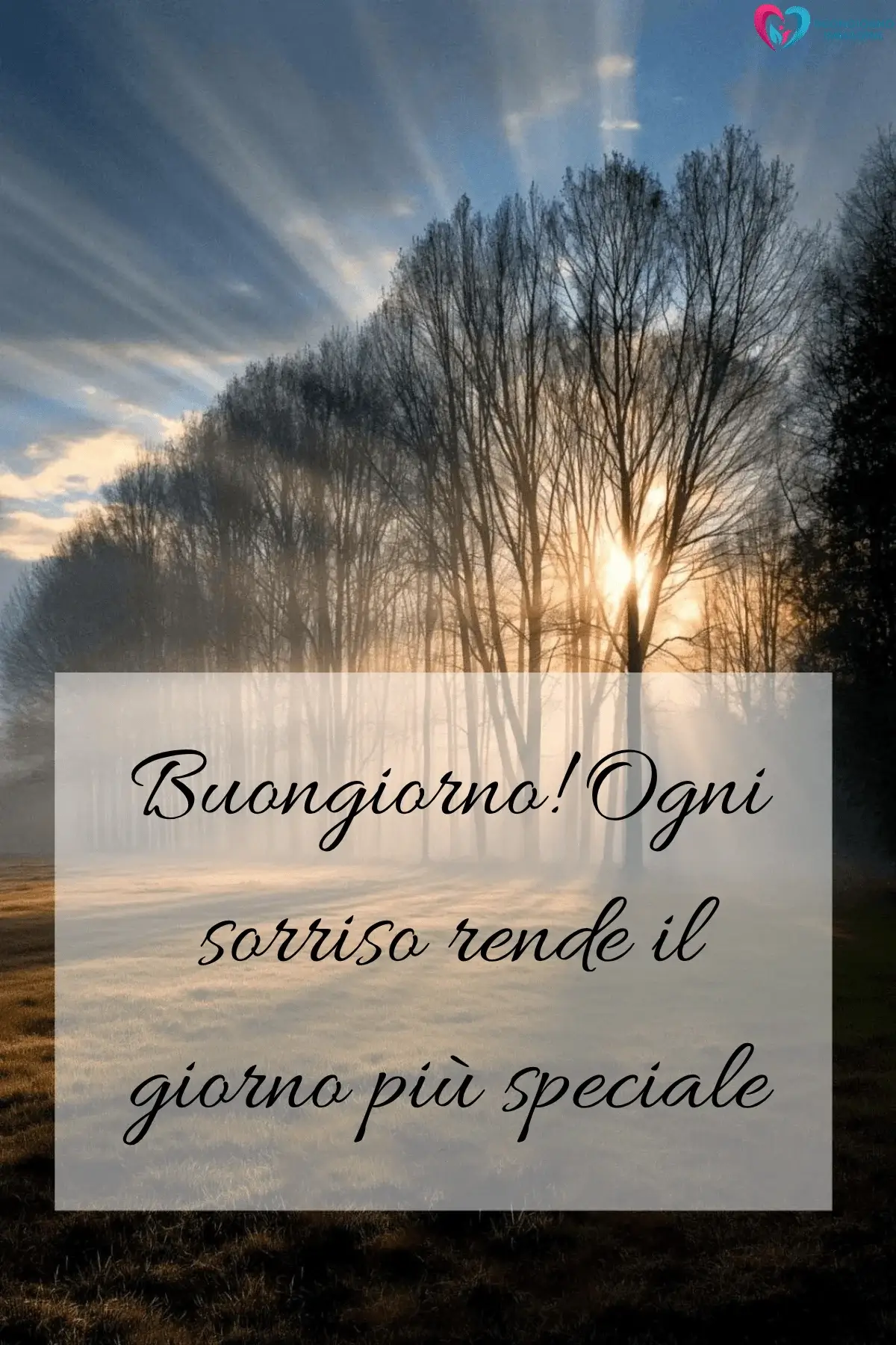 buongiorno frasi belle dolci con cielo azzurro e nuvole rosa