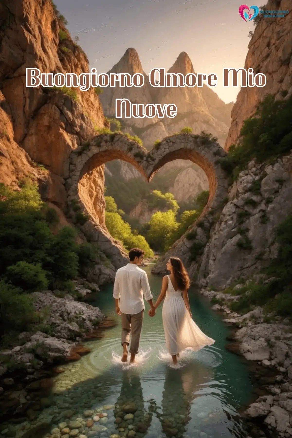 Buongiorno romantico con coppia sotto ponte