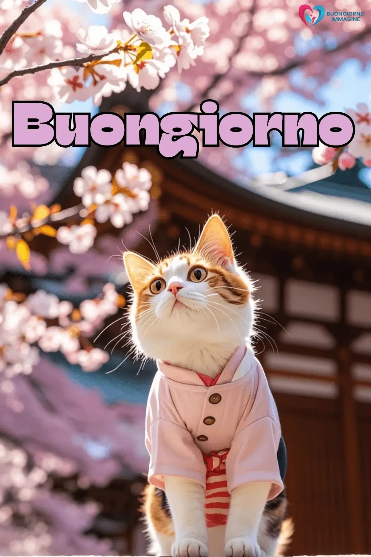 Immagini buongiorno gatto vestito sakura