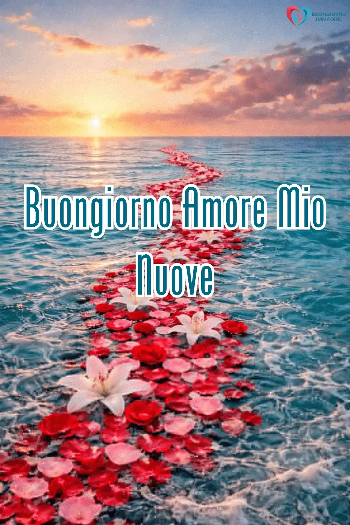 Immagini buongiorno cuore rose sulla spiaggia