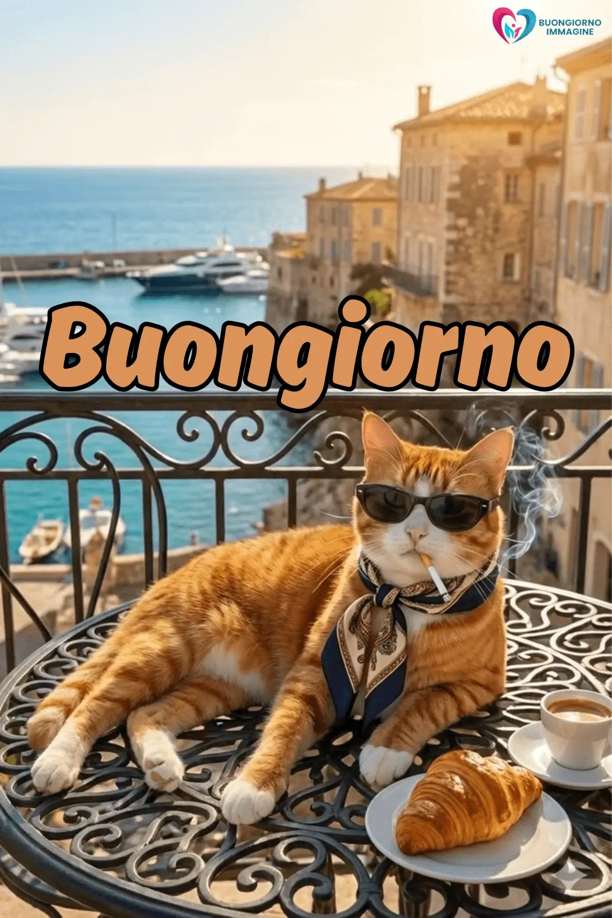 Immagini buongiorno gatto terrazza mare
