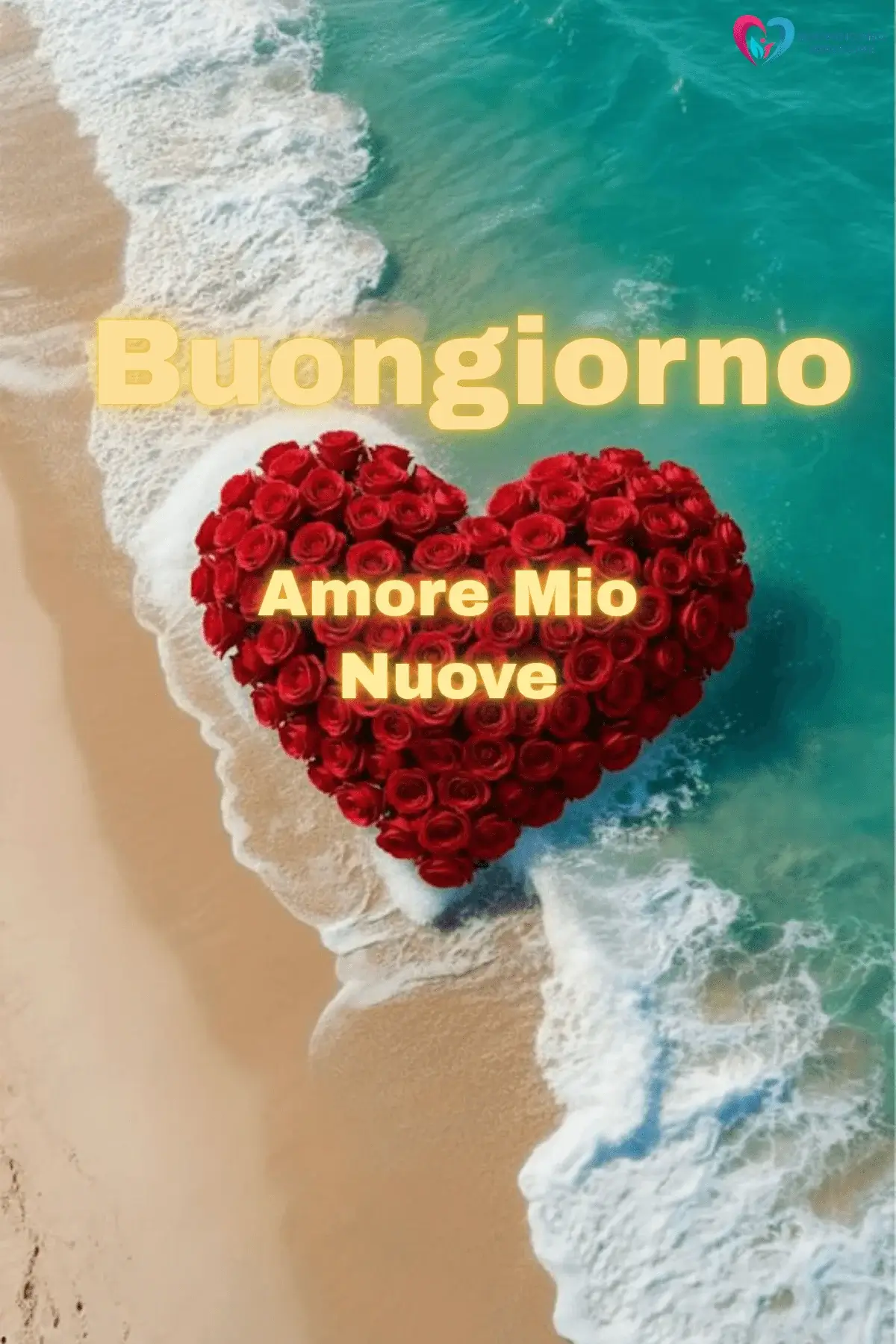 Buongiorno cuore rosso spiaggia onde mare