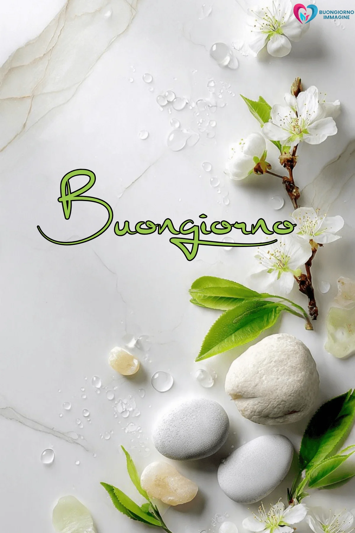 pietra bianca buongiorno originali con fiori colorati e sole