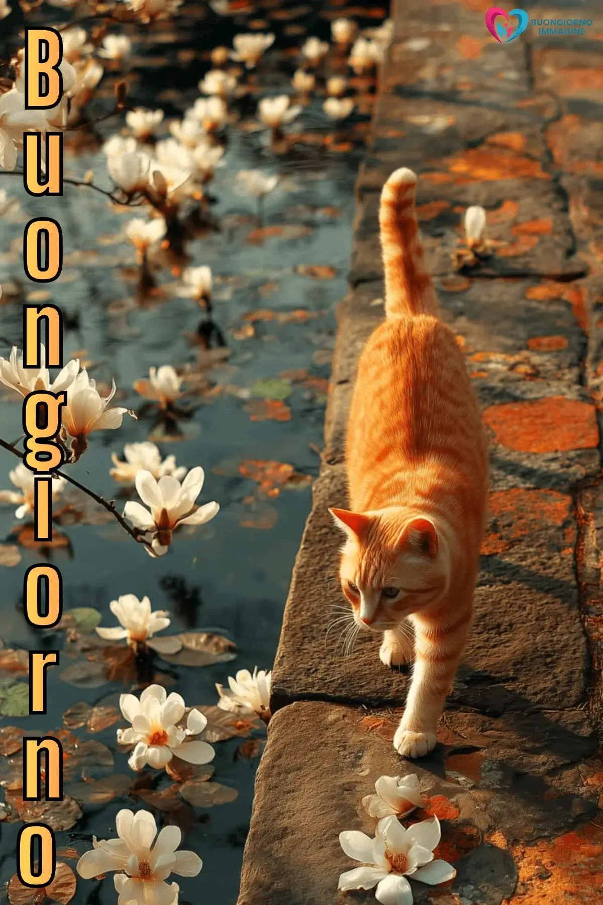 Immagini buongiorno gatto fiori d'acqua