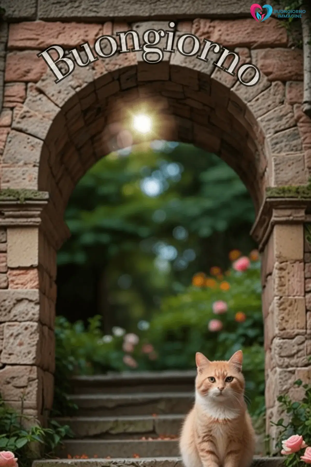Buongiorno gatto rosso arco giardino