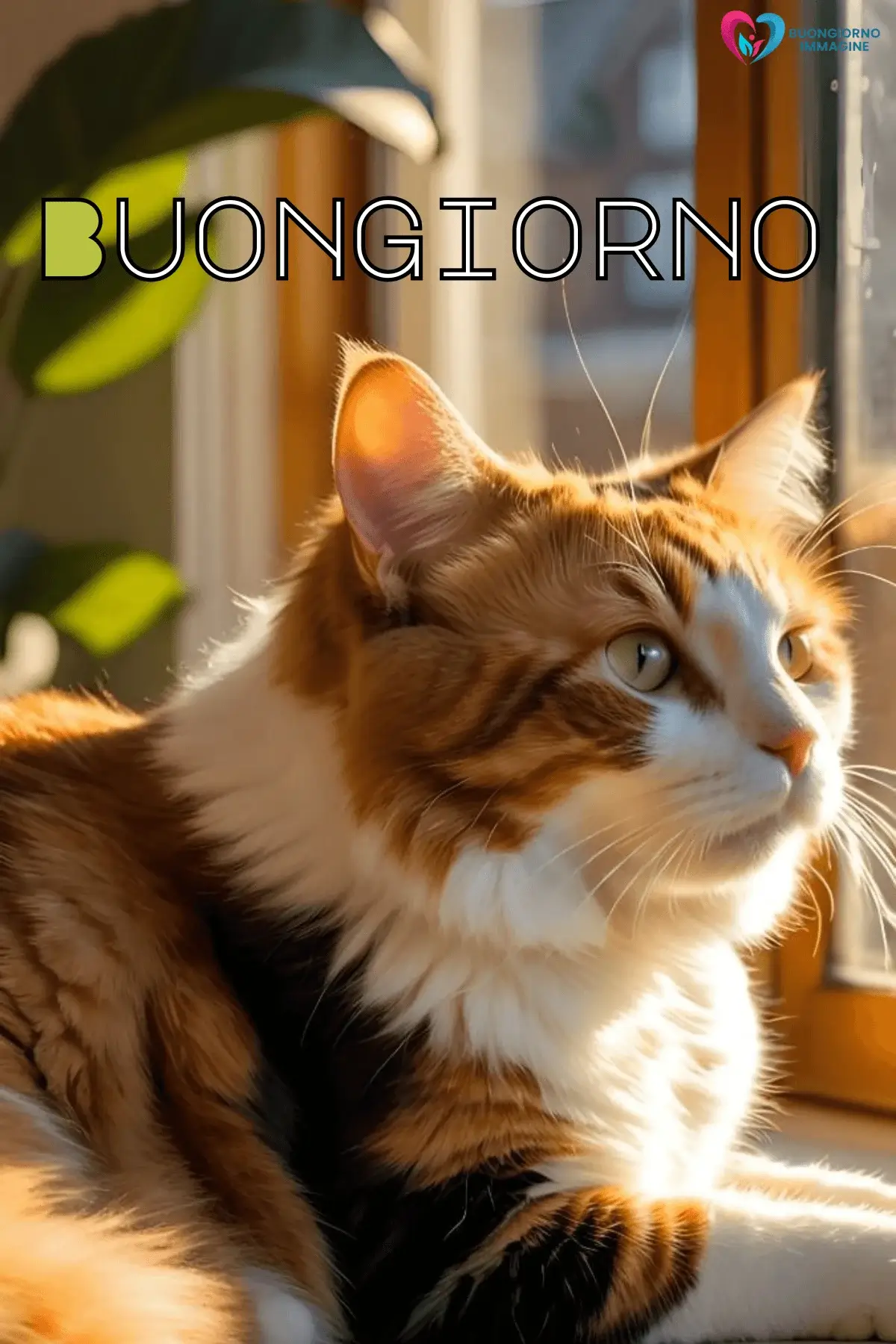 Buongiorno con gatto arancione alla finestra