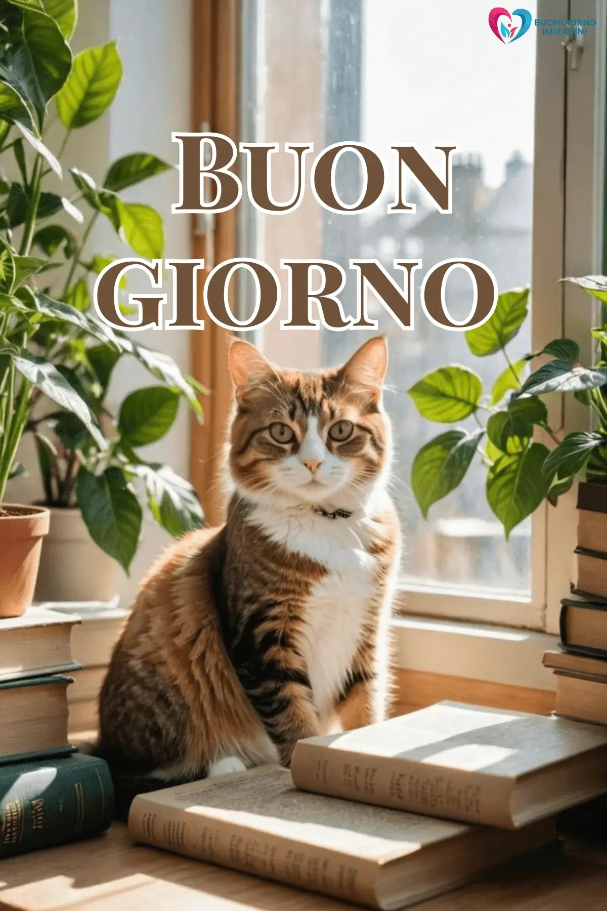 Immagini buongiorno gatto tra piante verdi