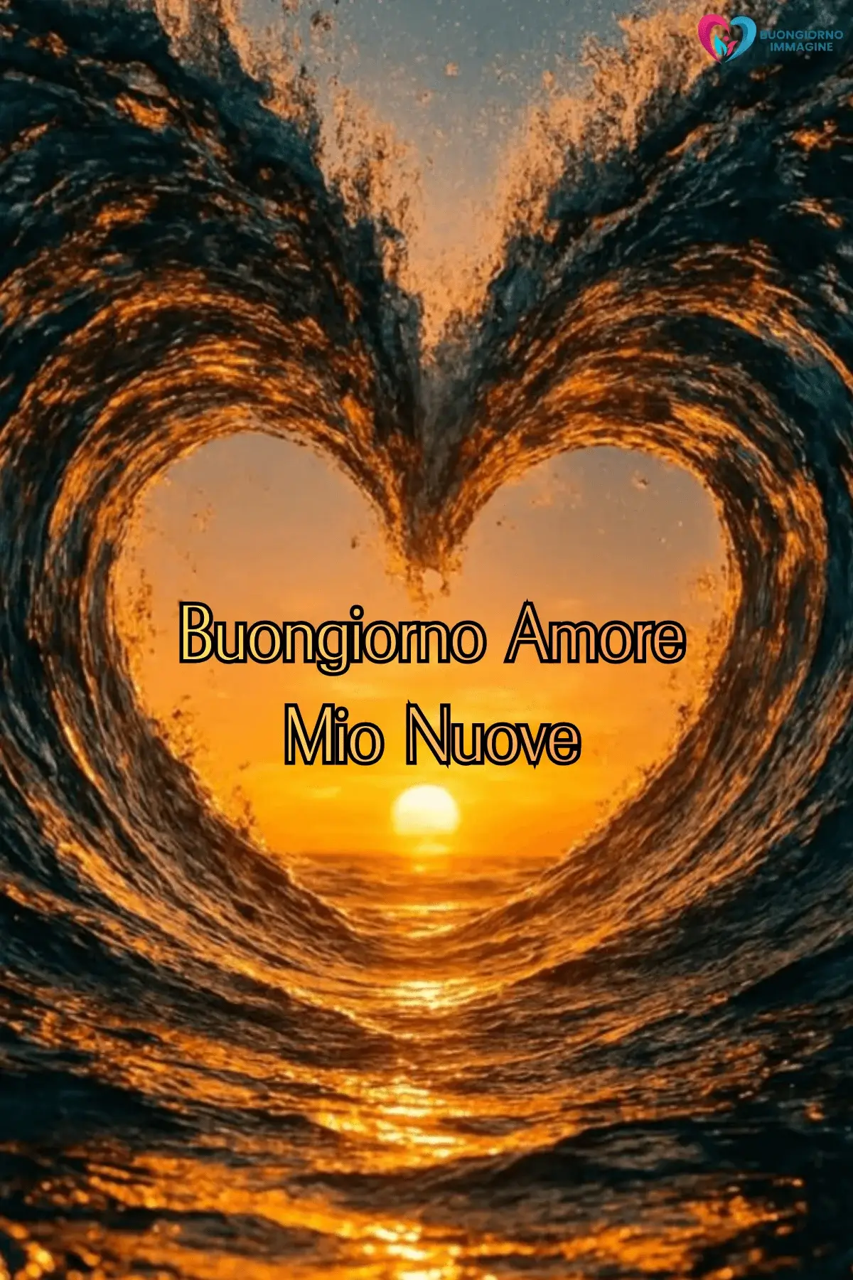 Immagini buongiorno con cuore di onde al sole