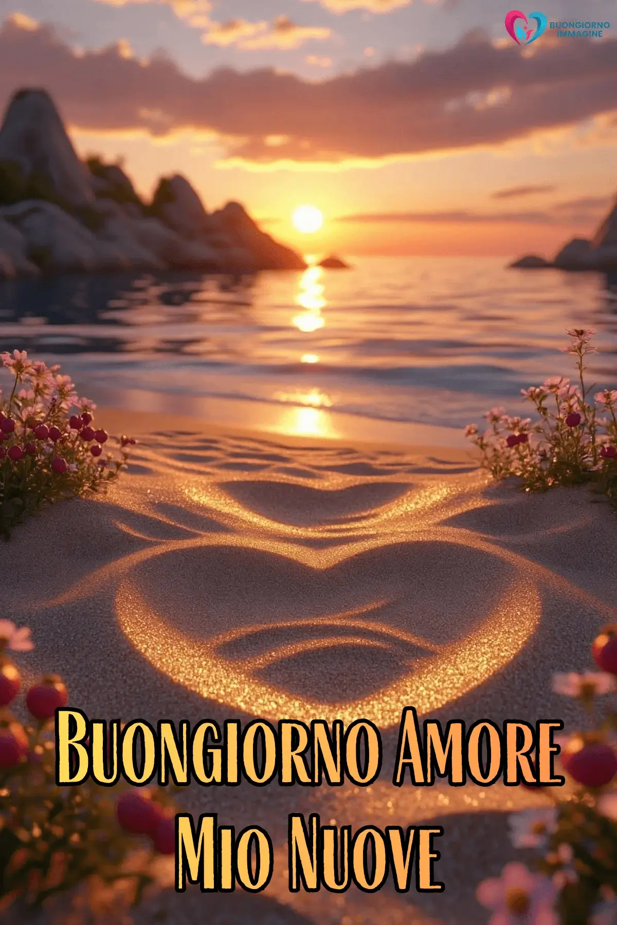 Immagini buongiorno con alba dorata sul mare