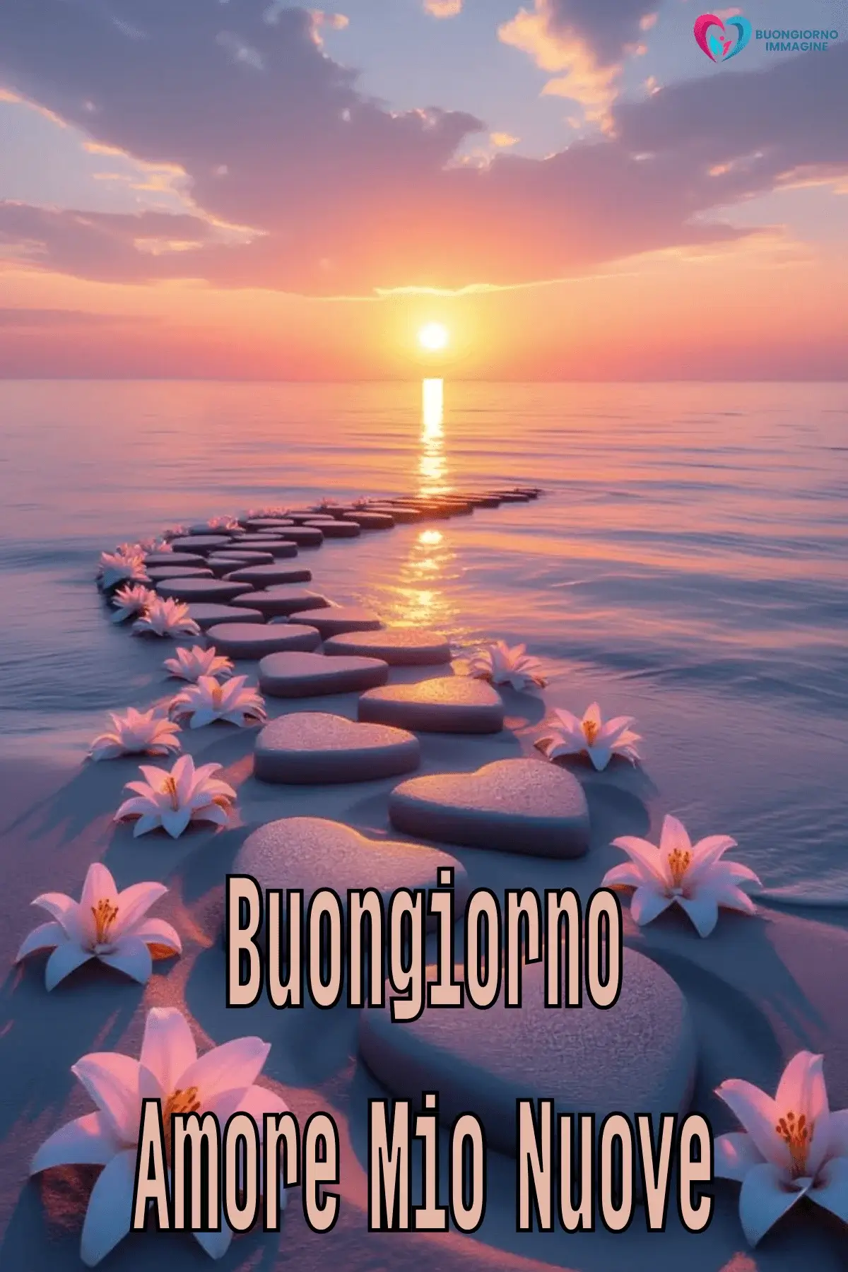 Buongiorno con sentiero di pietre e fiori