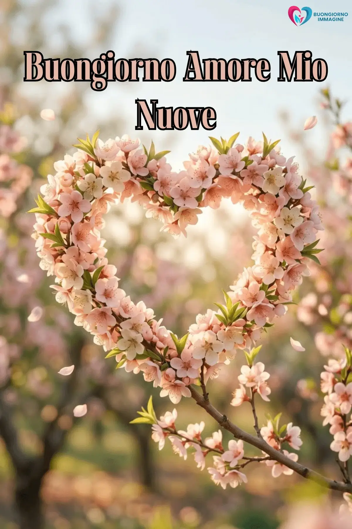 Buongiorno con cuore di fiori di ciliegio