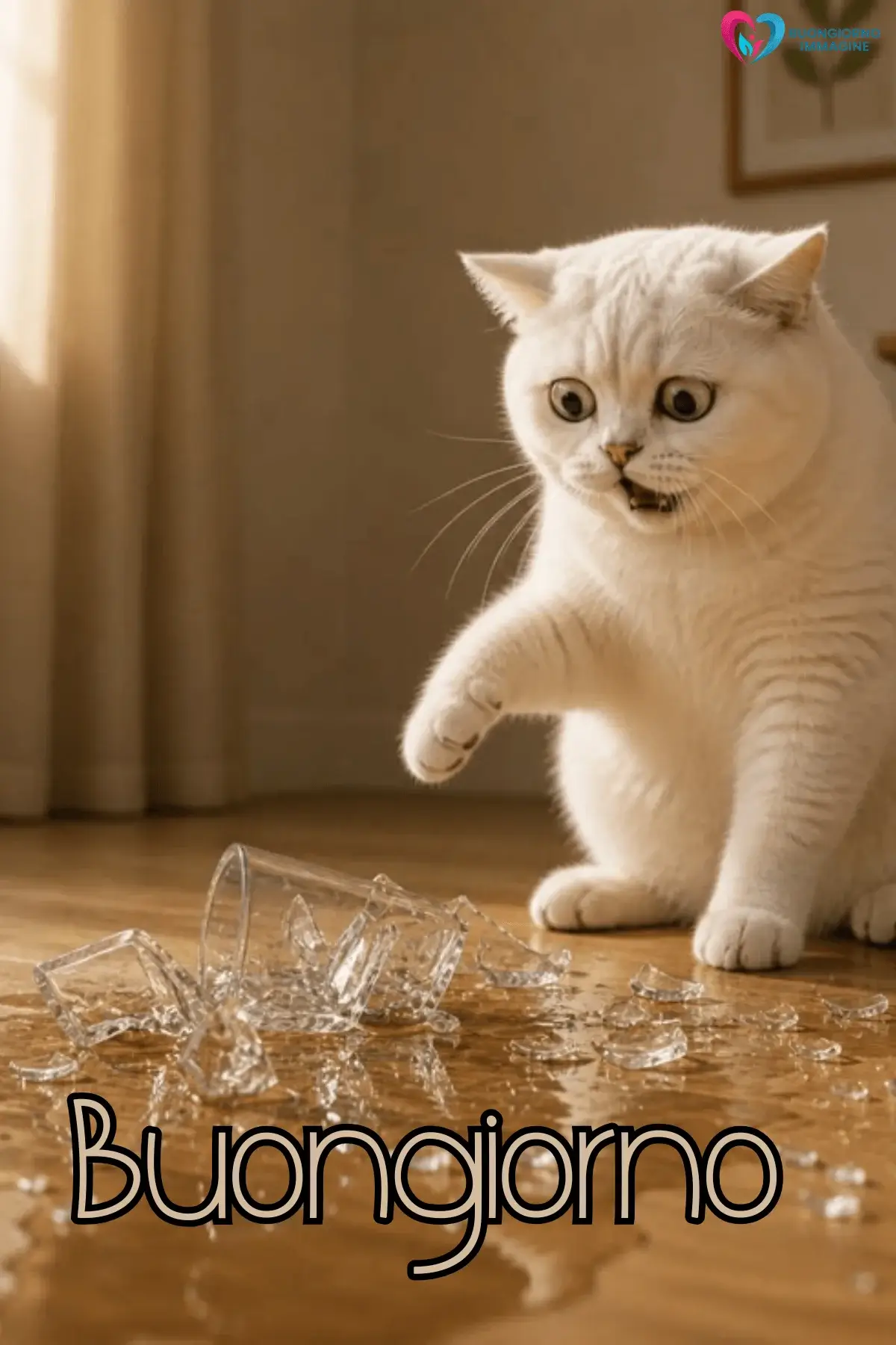 Buongiorno con gattino bianco che gioca