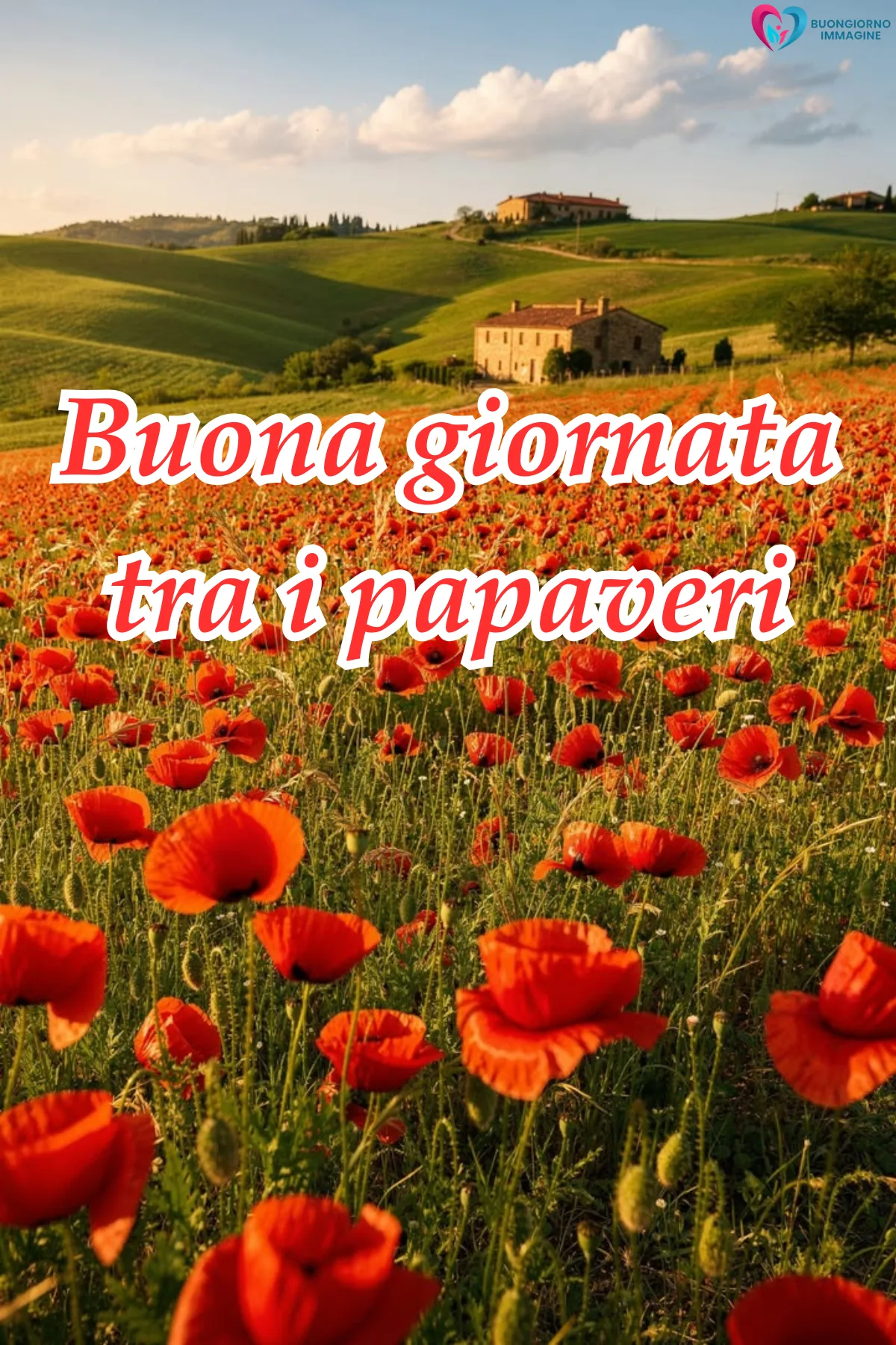 buongiorno e buona giornata con cielo azzurro e nuvole rosa
