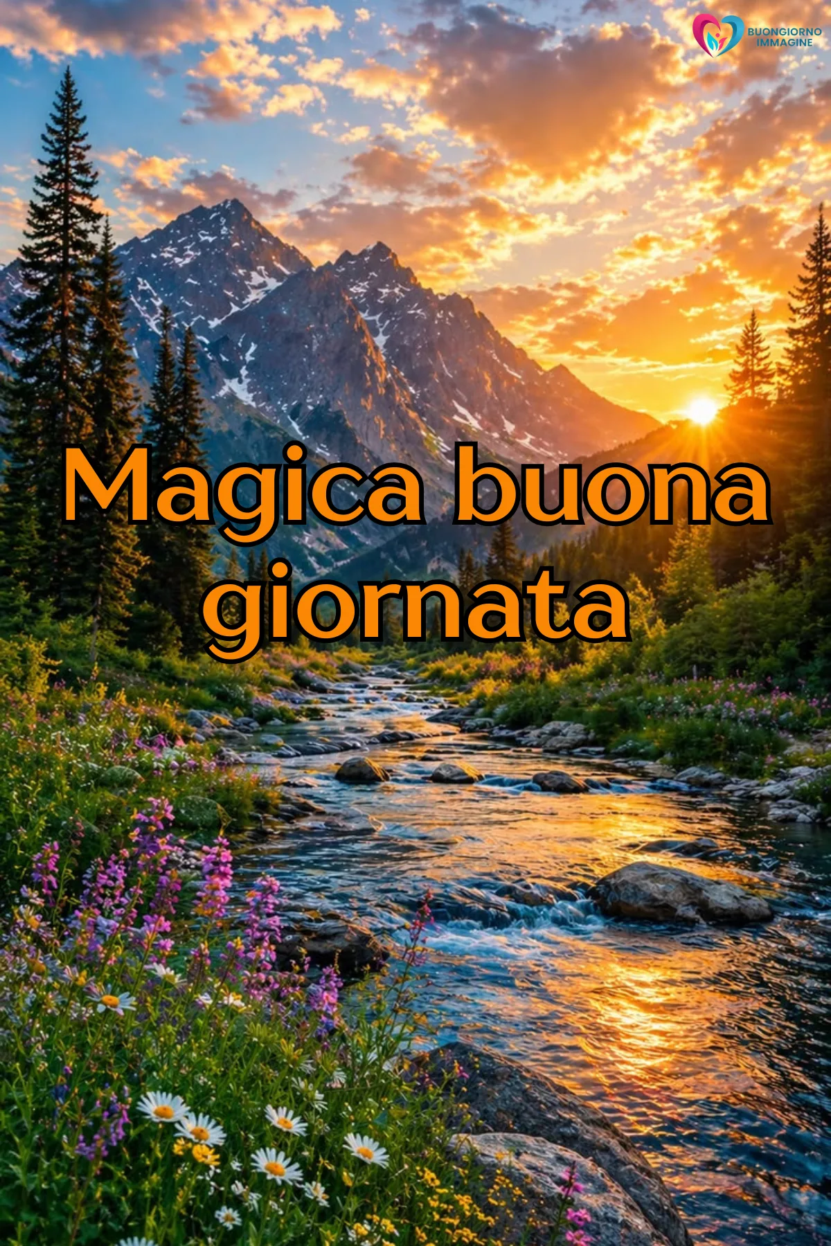 buongiorno buona giornata immagini con cielo azzurro e nuvole rosa