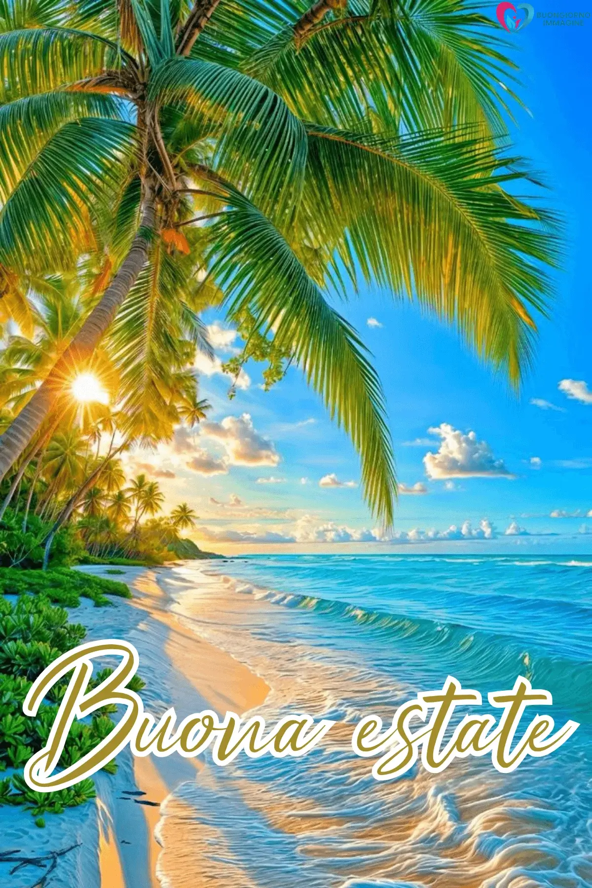 buongiorno estivo tropicale con palma mare blu spiaggia positiva