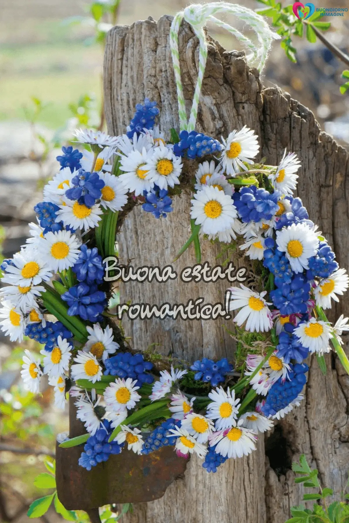 buongiorno estivo romantico corona margherite staccionata nastro bianco