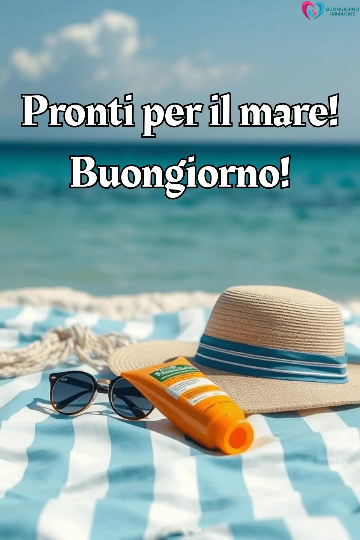 buongiorno estivo whatsapp cappello occhiali crema solare asciugamano