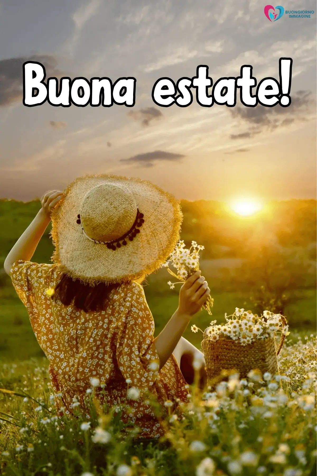 nuove immagini buongiorno estivo donna cappello campo tramonto fiori