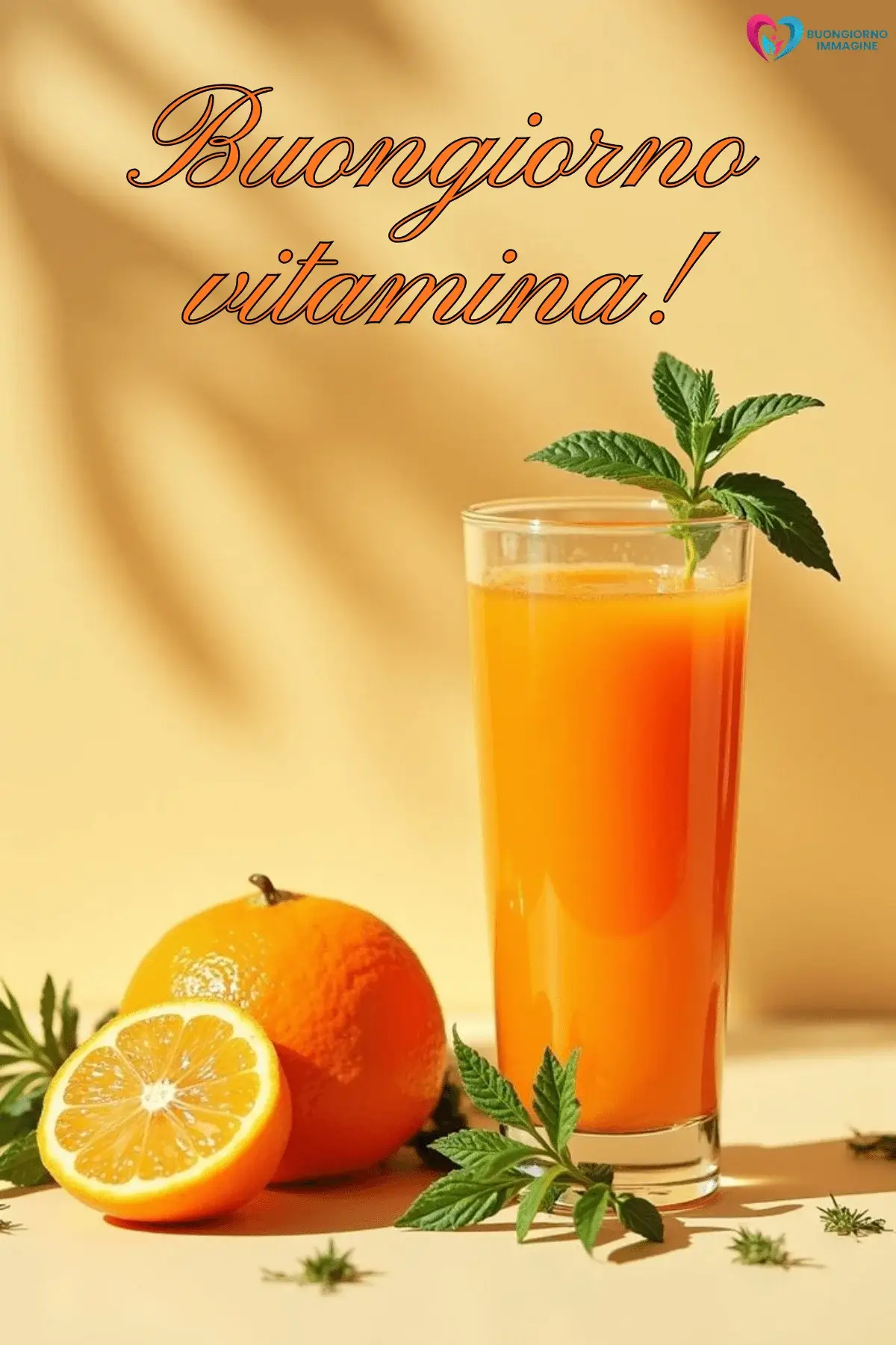 nuove immagini buongiorno estivo con succo arancia e menta fresca