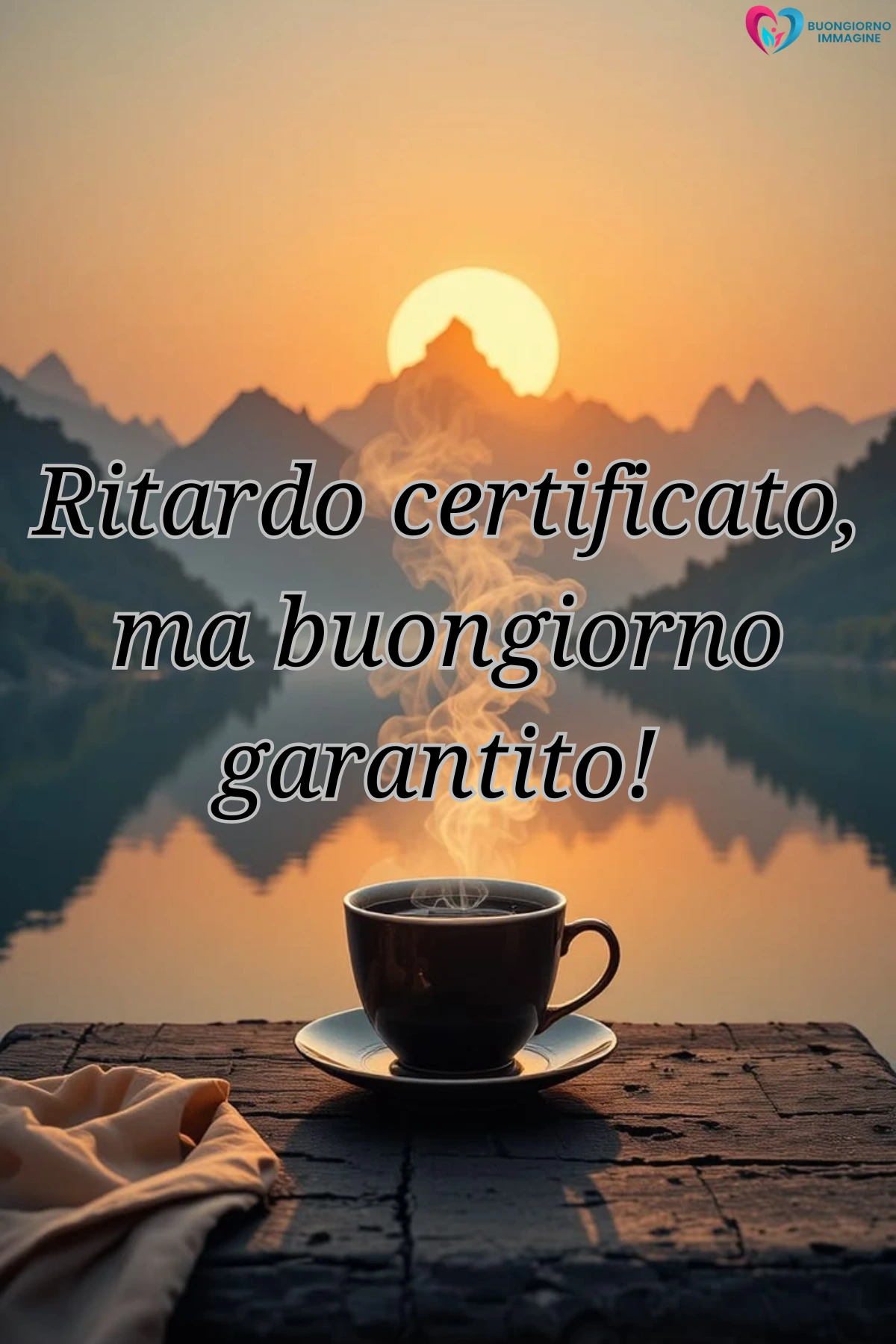 buongiorno in ritardo irresistibile con colazione e tazza fumante