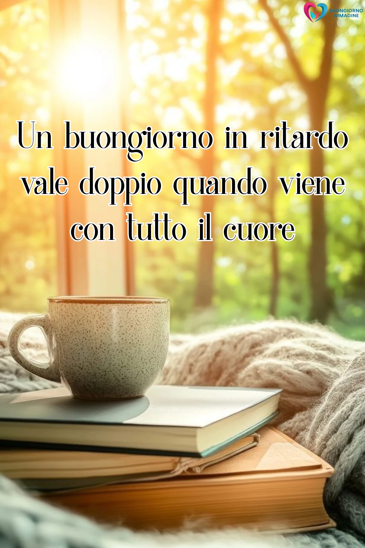 buongiorno tardi spiritoso whatsapp con cielo azzurro e nuvole rosa