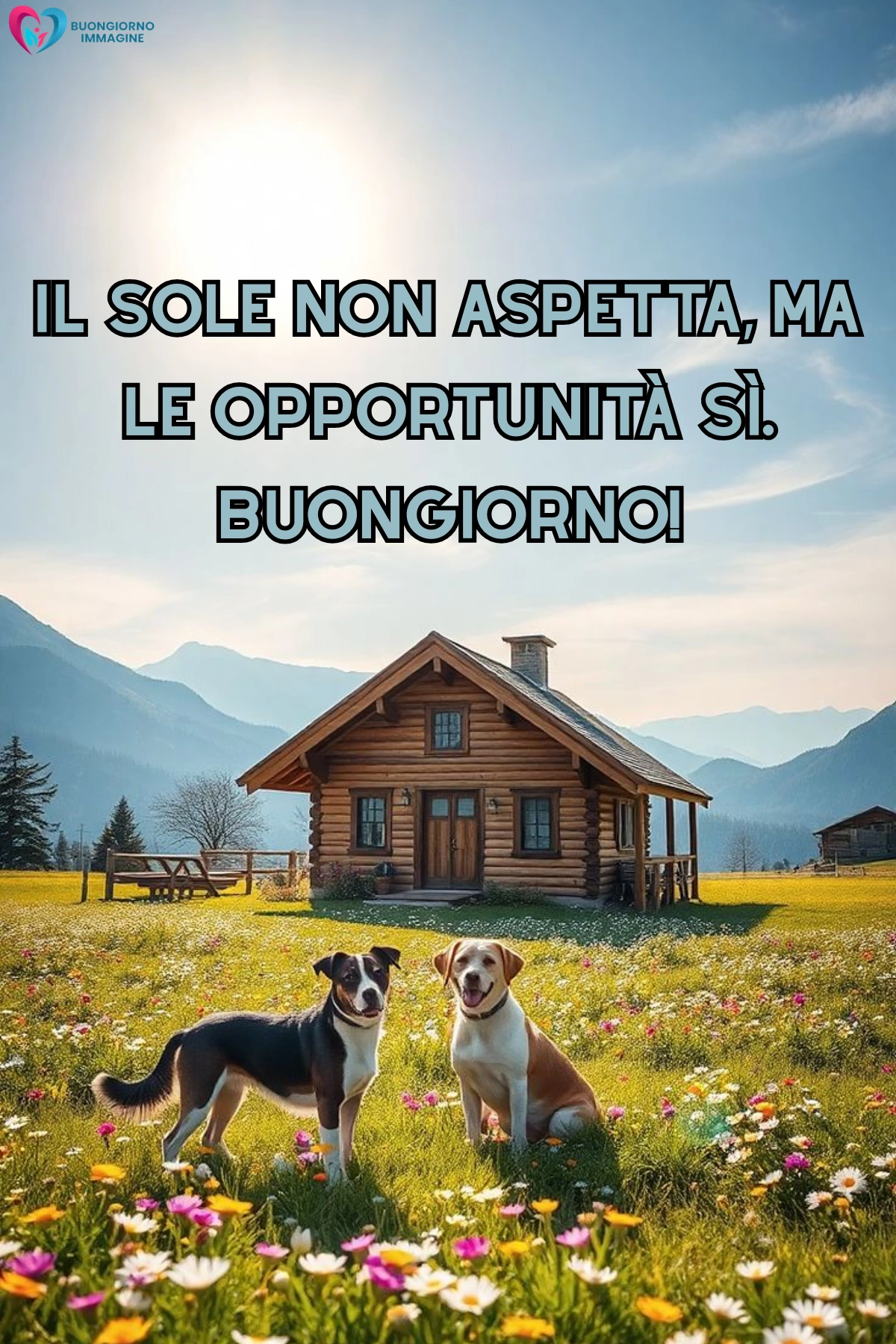 buongiorno in ritardo assonnato tardi con fiori colorati e sole