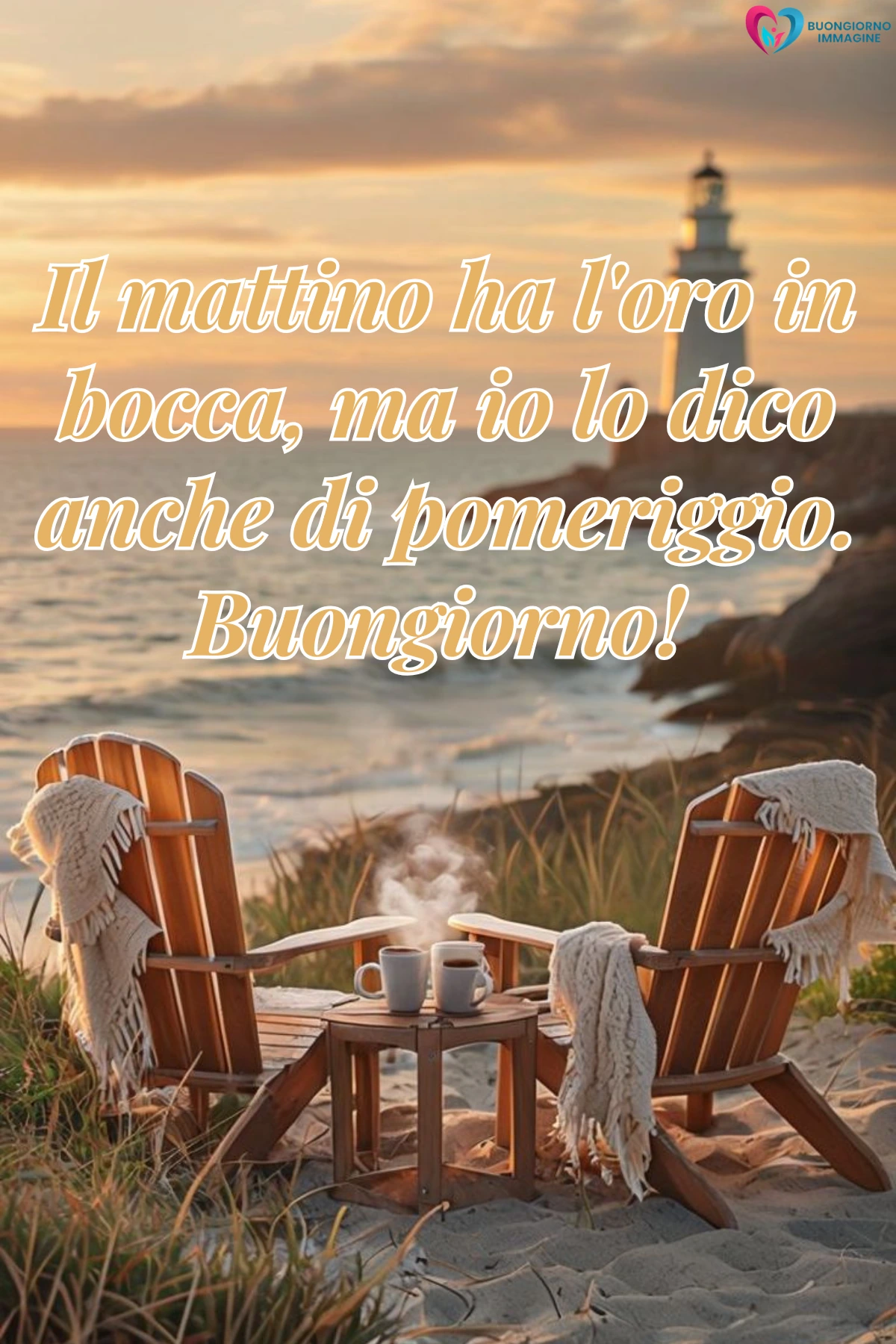 buongiorno in ritardo simpatico con cielo azzurro e nuvole rosa