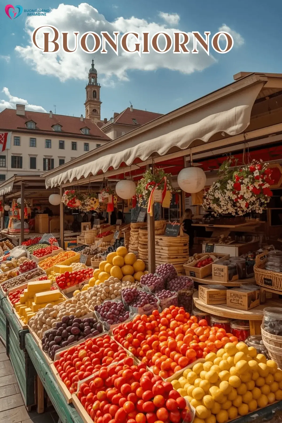 nuove immagini buongiorno estivo mercato frutta verdura edifici storici