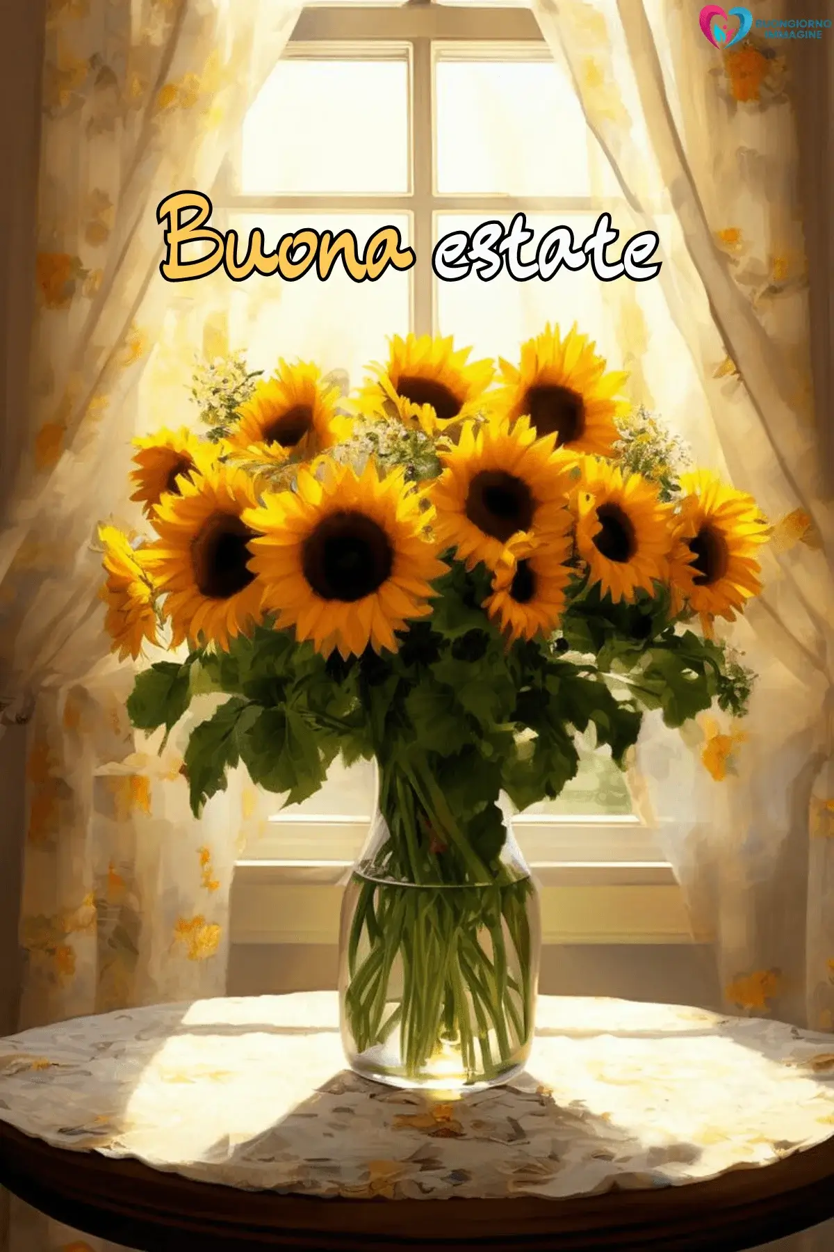 buongiorno estivo gratis girasoli vaso finestra tende luce naturale