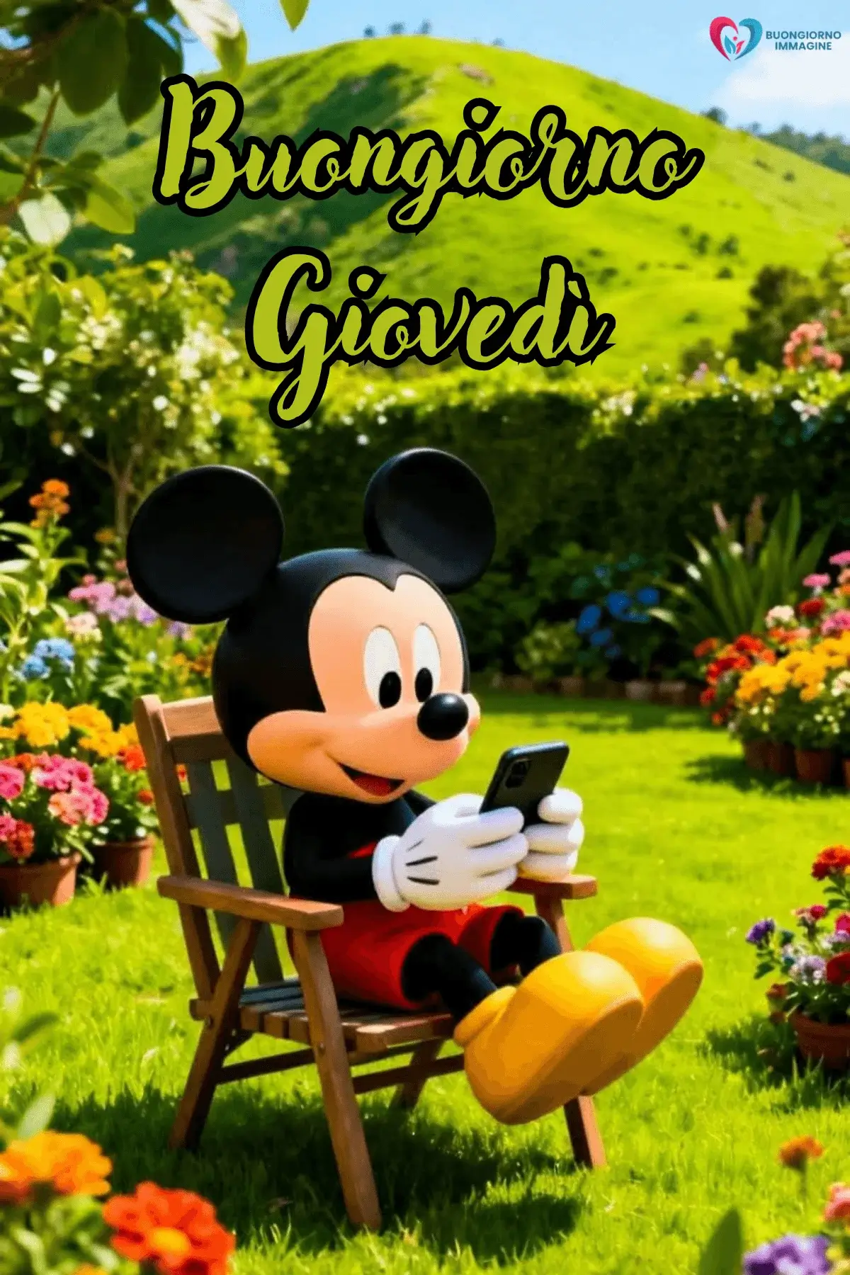 Buongiorno giovedì con Mickey Mouse in giardino