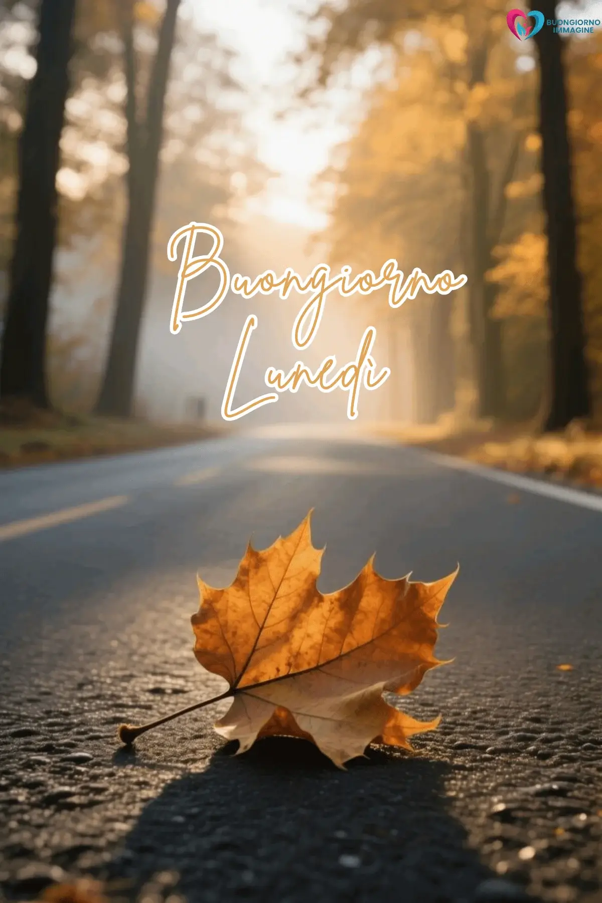 buongiorno lunedì con foglia autunnale