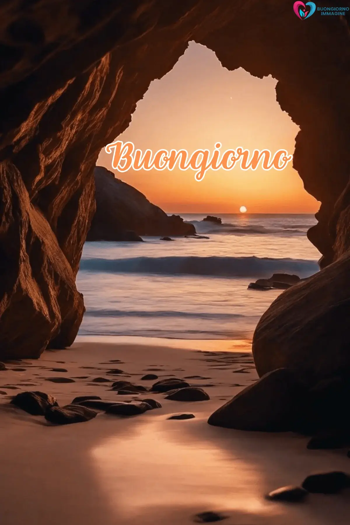 buongiorno estate luminoso grotta tramonto mare rocce spiaggia