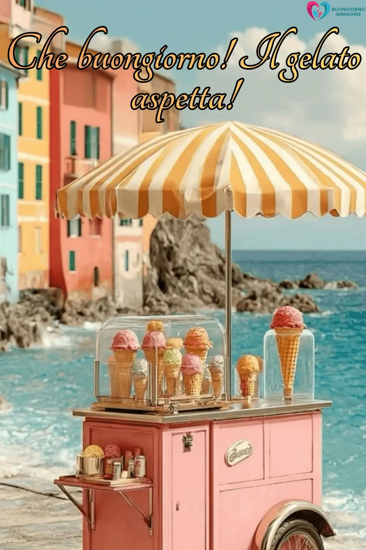 buongiorno estivo bellissimo carrello gelati case colorate costa