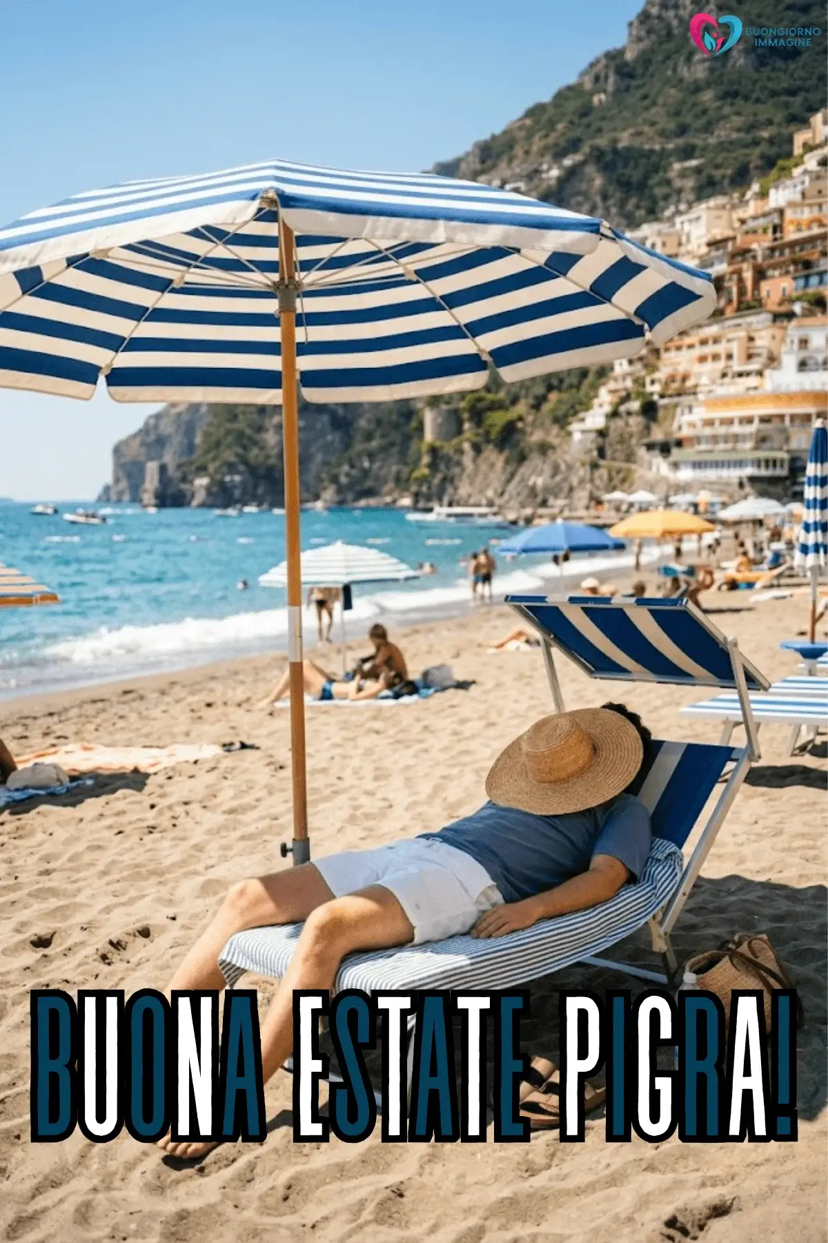 buongiorno estivo whatsapp ombrellone righe sdraio scogliera relax
